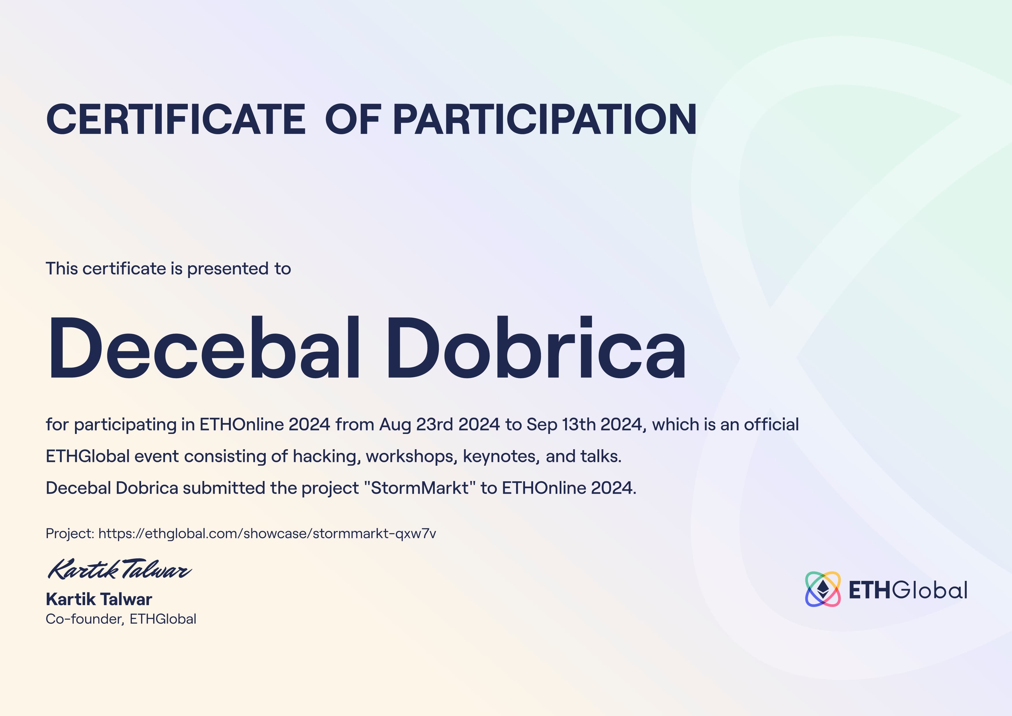 ETHGlobal Certificate