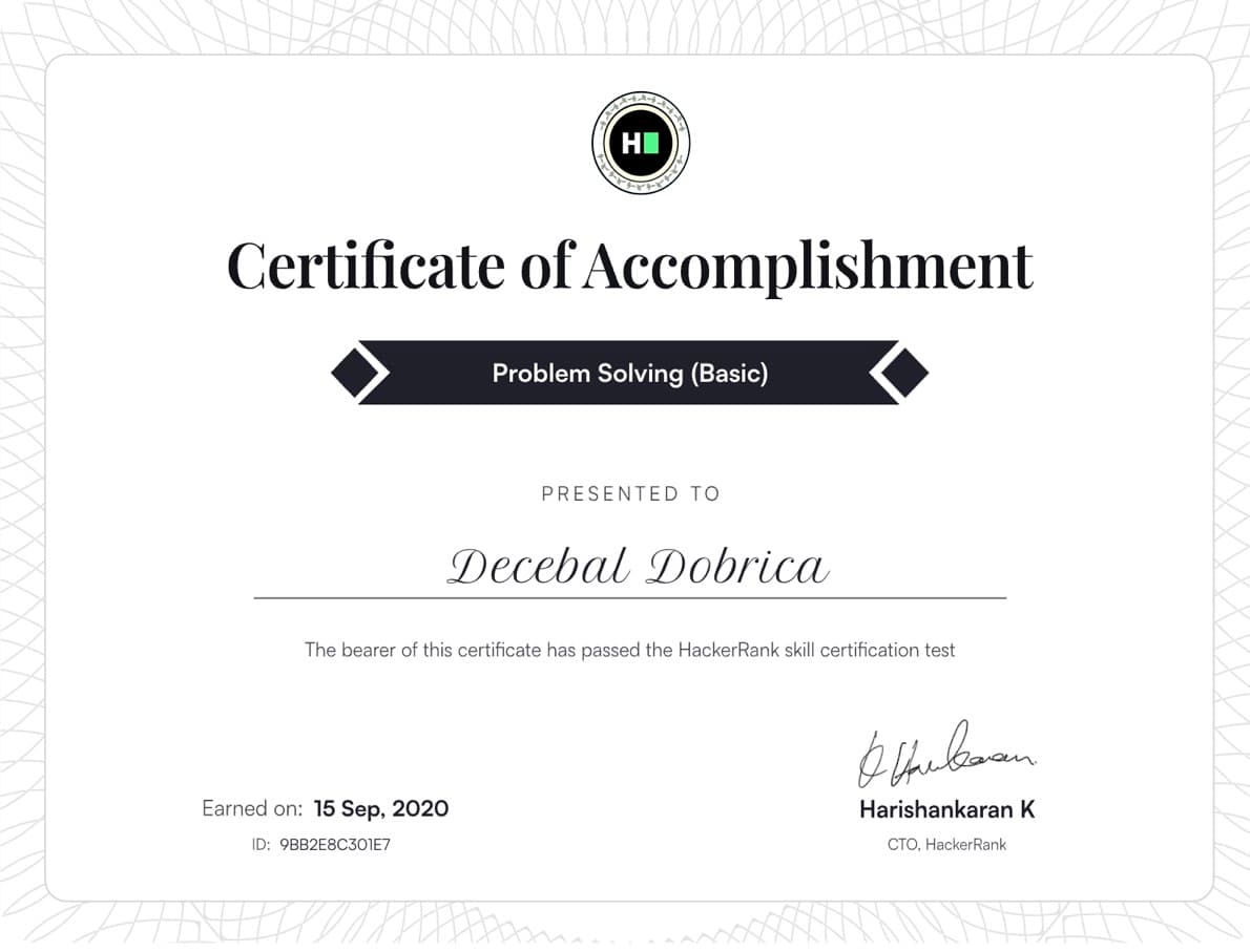 HackerRank Certificate